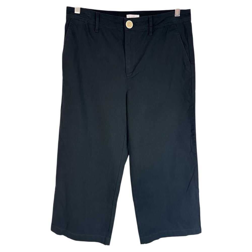 NWT J.Jill Wide Leg Pants Black Cotton Stretch Petite 8P Cropped Work Minimalist
